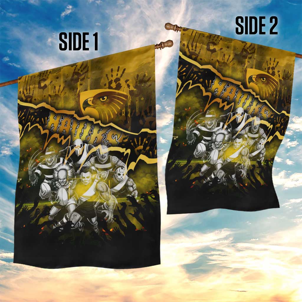 Step Into Horror Domain Hawks Football Garden Flag Halloween Horror Movie Characters - Aussie Hoodie