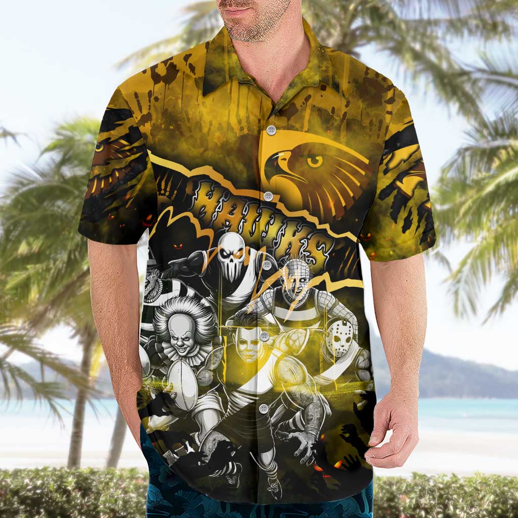 Step Into Horror Domain Hawks Football Hawaiian Shirt Halloween Horror Movie Characters - Aussie Hoodie