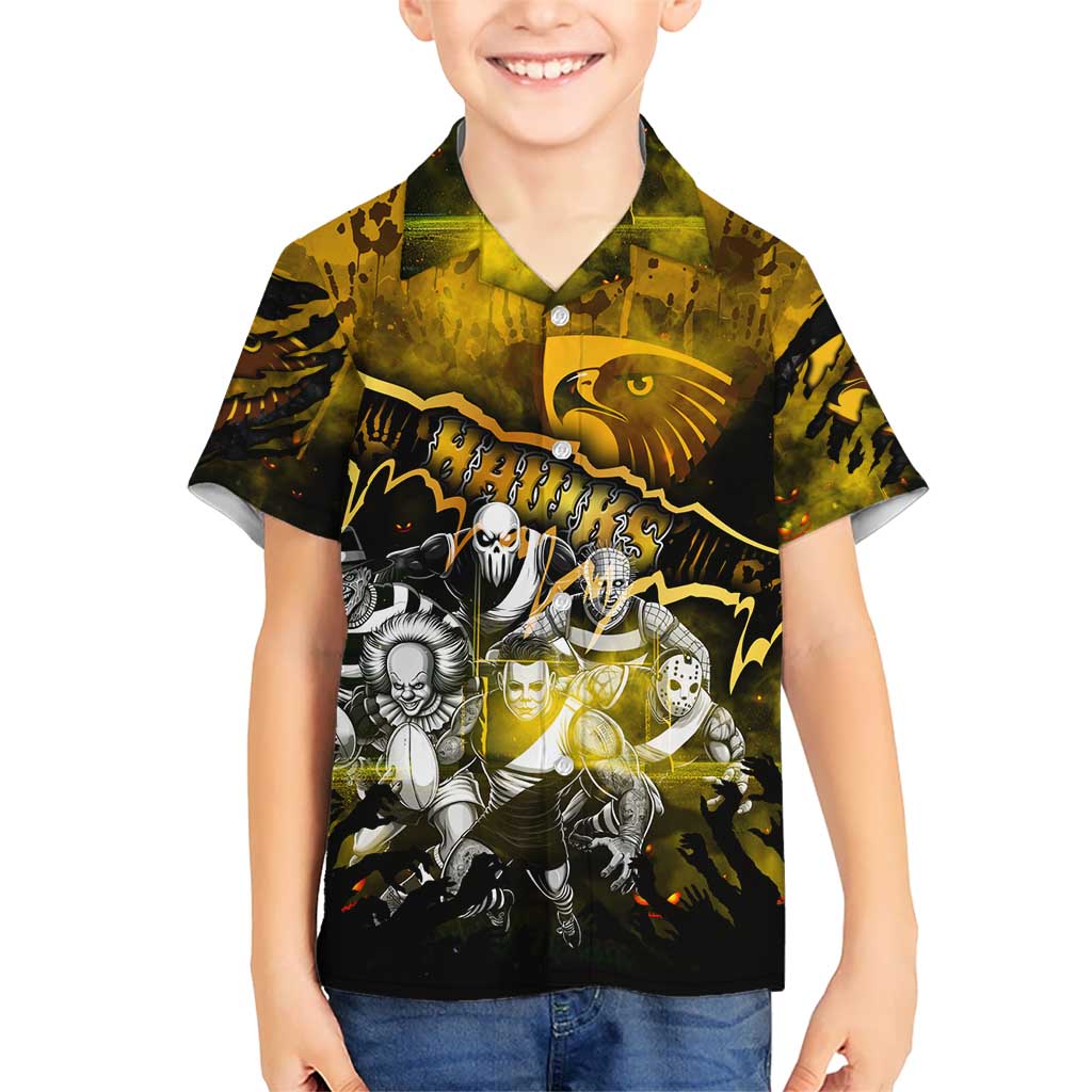 Step Into Horror Domain Hawks Football Kid Hawaiian Shirt Halloween Horror Movie Characters - Aussie Hoodie