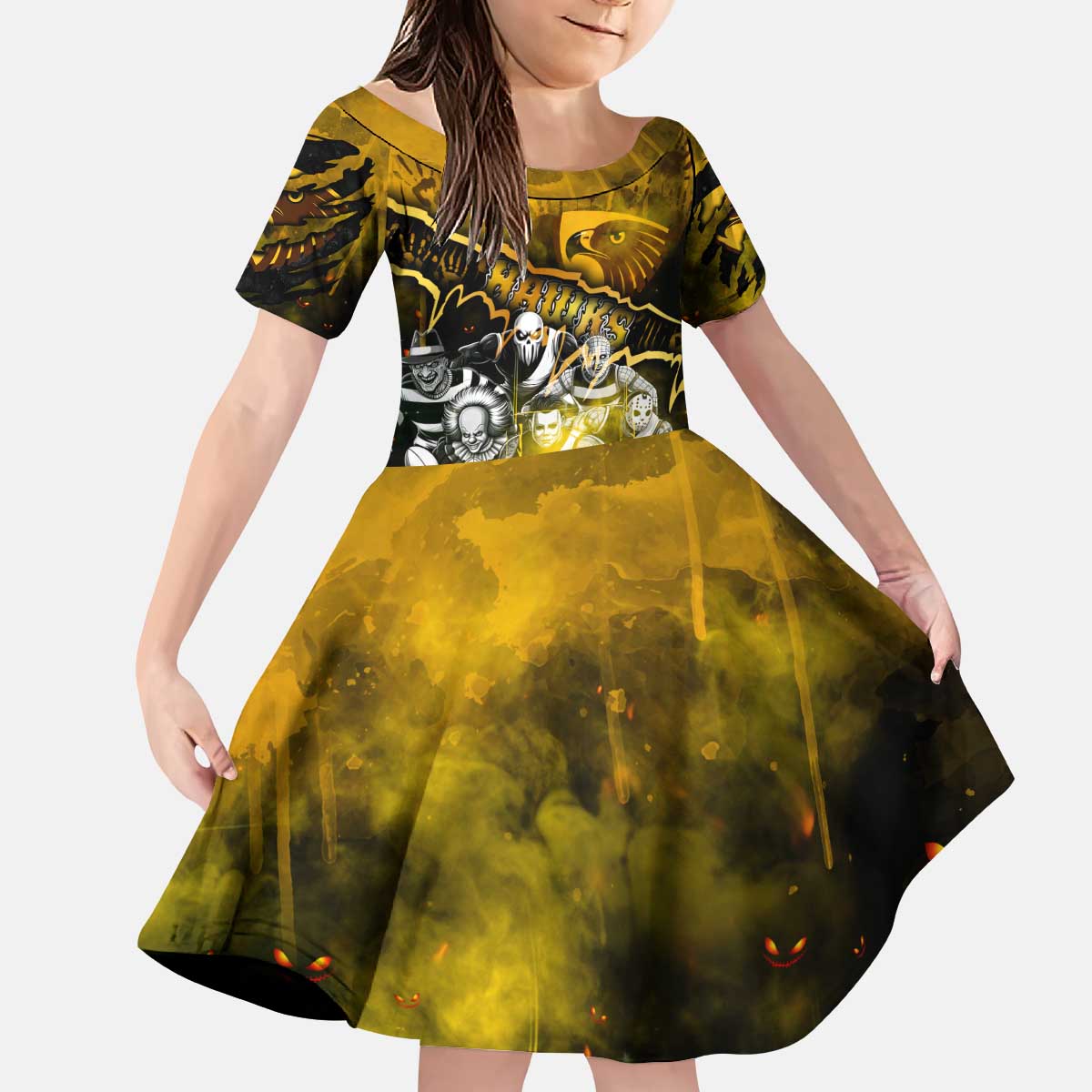 Step Into Horror Domain Hawks Football Kid Short Sleeve Dress Halloween Horror Movie Characters - Aussie Hoodie
