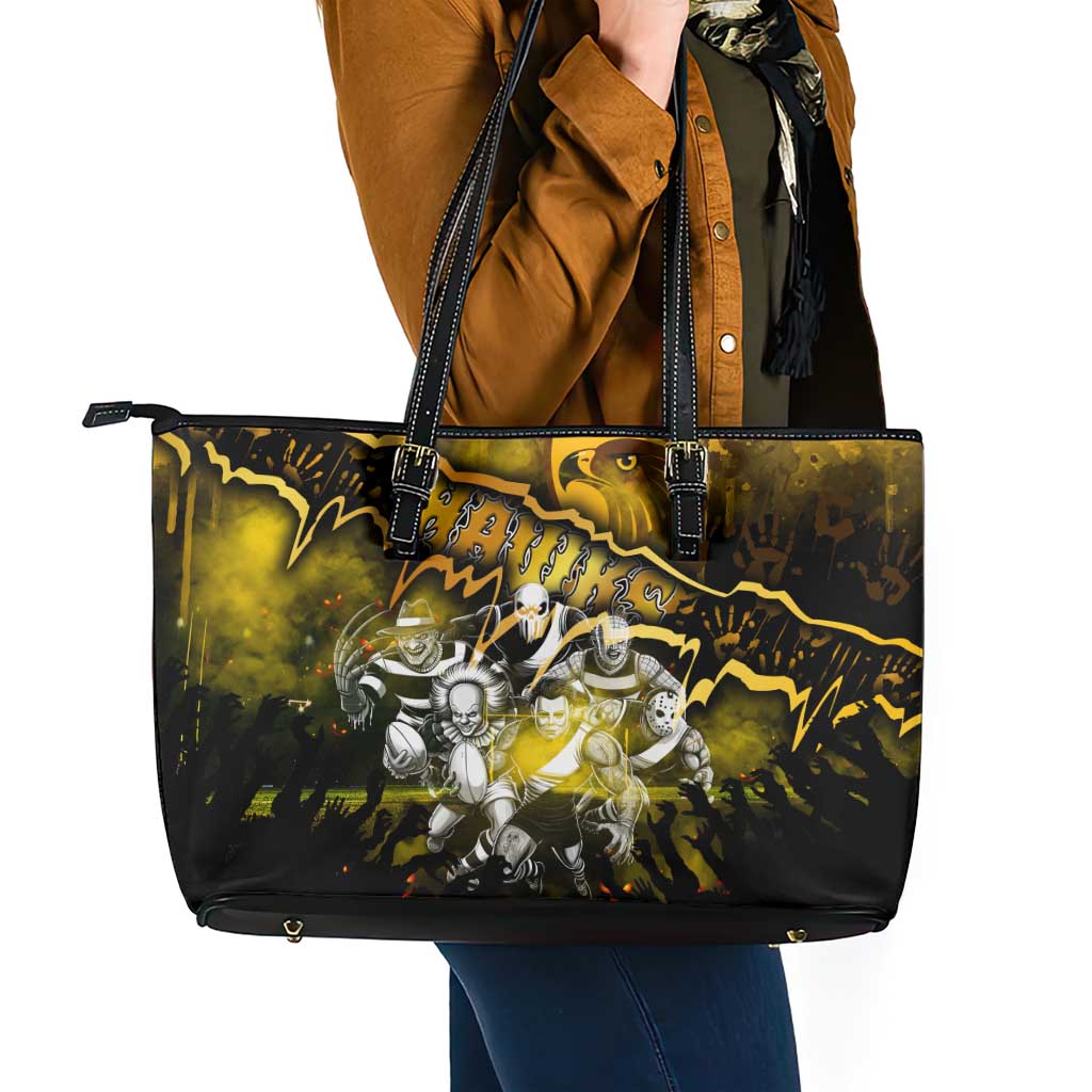 Step Into Horror Domain Hawks Football Leather Tote Bag Halloween Horror Movie Characters - Aussie Hoodie