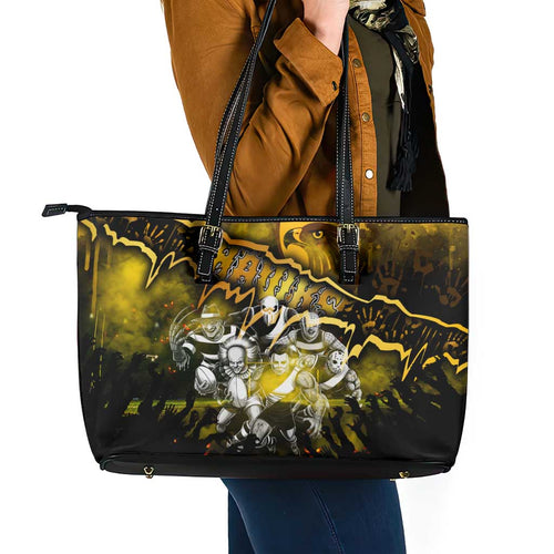 Step Into Horror Domain Hawks Football Leather Tote Bag Halloween Horror Movie Characters - Aussie Hoodie