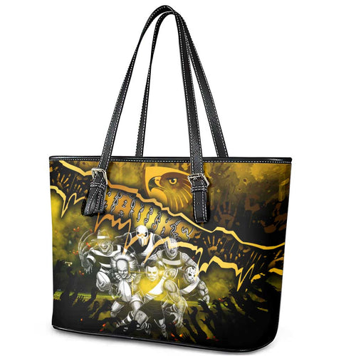 Step Into Horror Domain Hawks Football Leather Tote Bag Halloween Horror Movie Characters - Aussie Hoodie