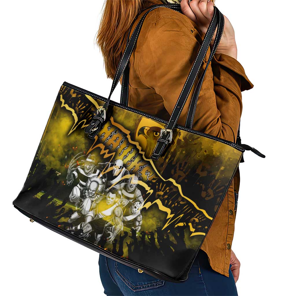 Step Into Horror Domain Hawks Football Leather Tote Bag Halloween Horror Movie Characters - Aussie Hoodie