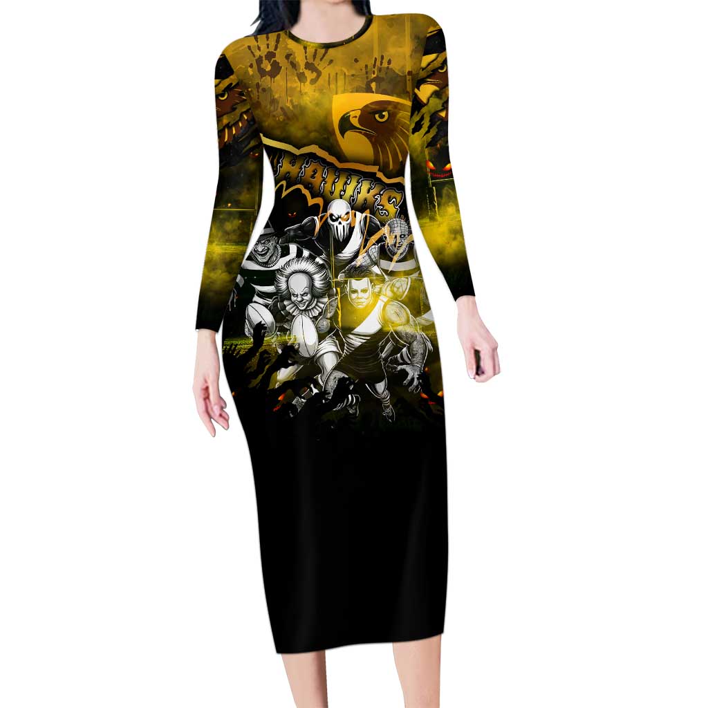Step Into Horror Domain Hawks Football Long Sleeve Bodycon Dress Halloween Horror Movie Characters - Aussie Hoodie