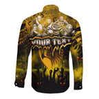 Step Into Horror Domain Hawks Football Long Sleeve Button Shirt Halloween Horror Movie Characters - Aussie Hoodie
