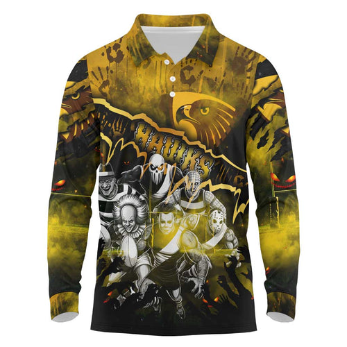 Step Into Horror Domain Hawks Football Long Sleeve Polo Shirt Halloween Horror Movie Characters - Aussie Hoodie