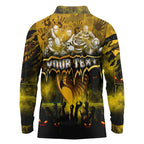 Step Into Horror Domain Hawks Football Long Sleeve Polo Shirt Halloween Horror Movie Characters - Aussie Hoodie