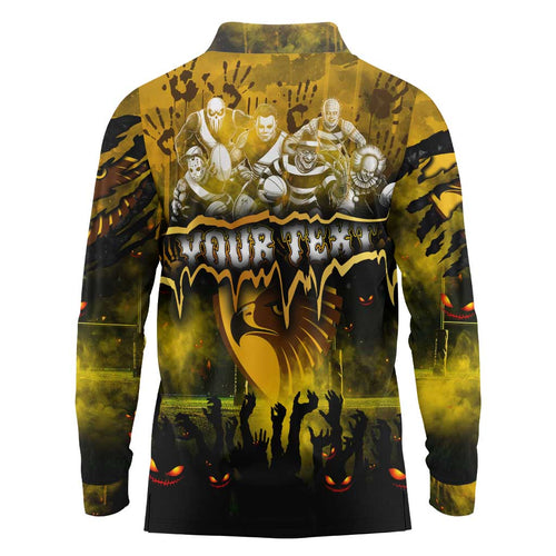 Step Into Horror Domain Hawks Football Long Sleeve Polo Shirt Halloween Horror Movie Characters - Aussie Hoodie