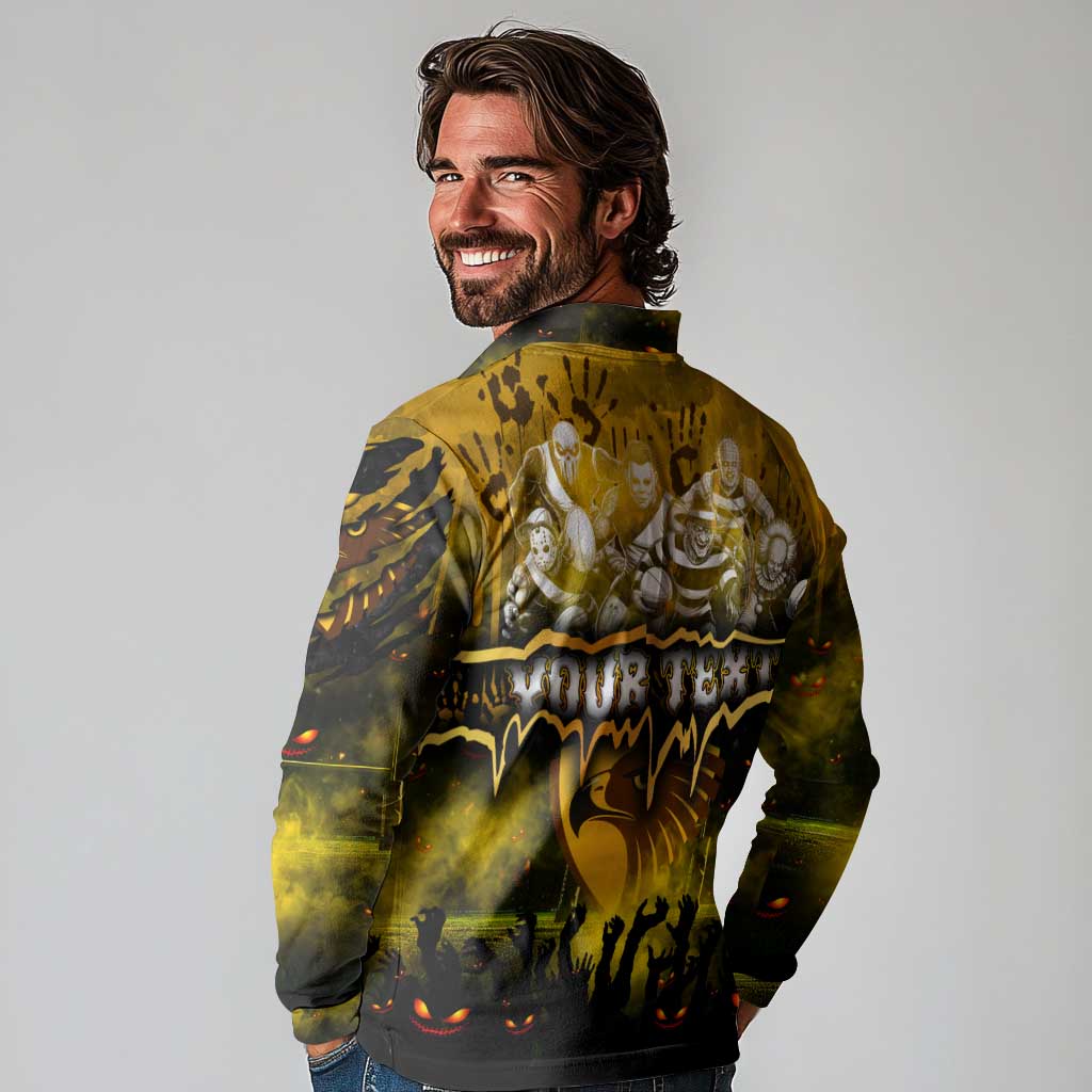 Step Into Horror Domain Hawks Football Long Sleeve Polo Shirt Halloween Horror Movie Characters - Aussie Hoodie