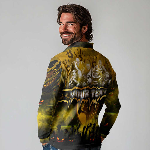 Step Into Horror Domain Hawks Football Long Sleeve Polo Shirt Halloween Horror Movie Characters - Aussie Hoodie