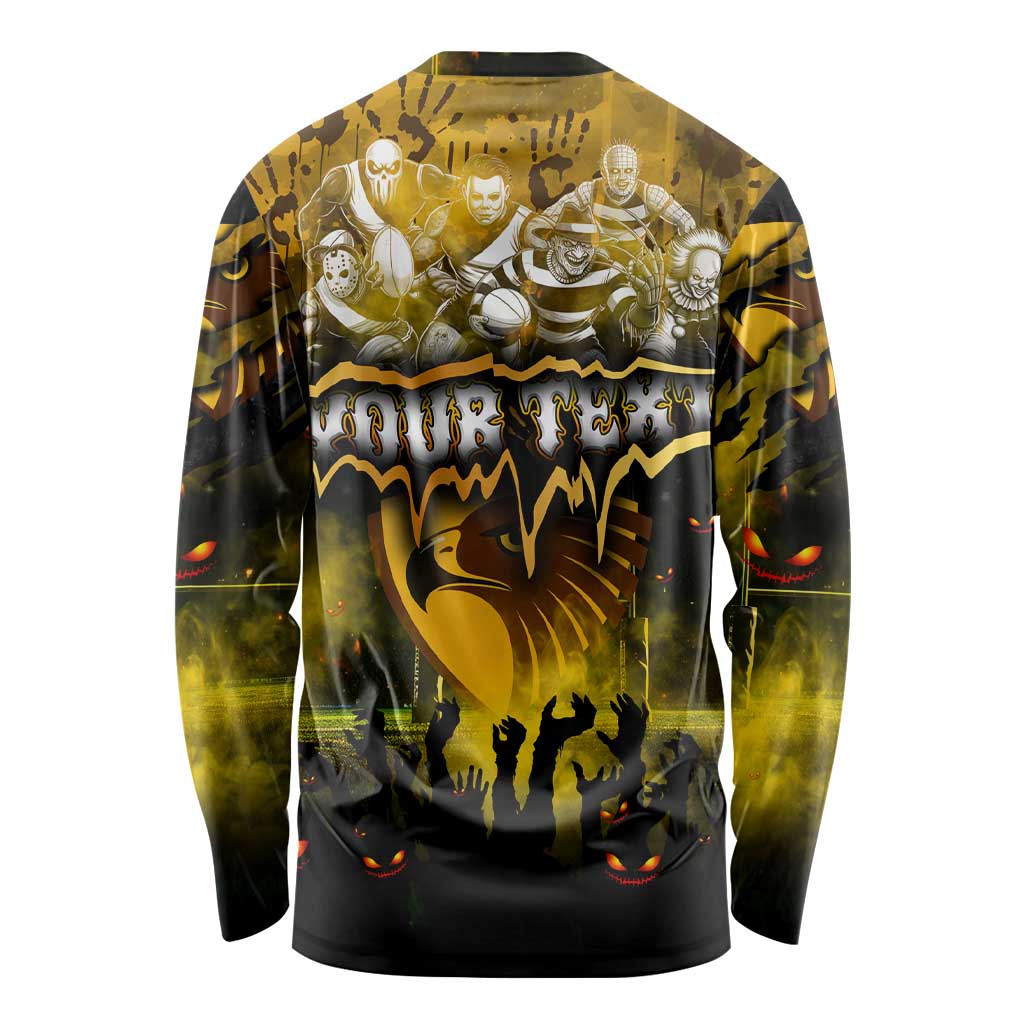 Step Into Horror Domain Hawks Football Long Sleeve Shirt Halloween Horror Movie Characters - Aussie Hoodie