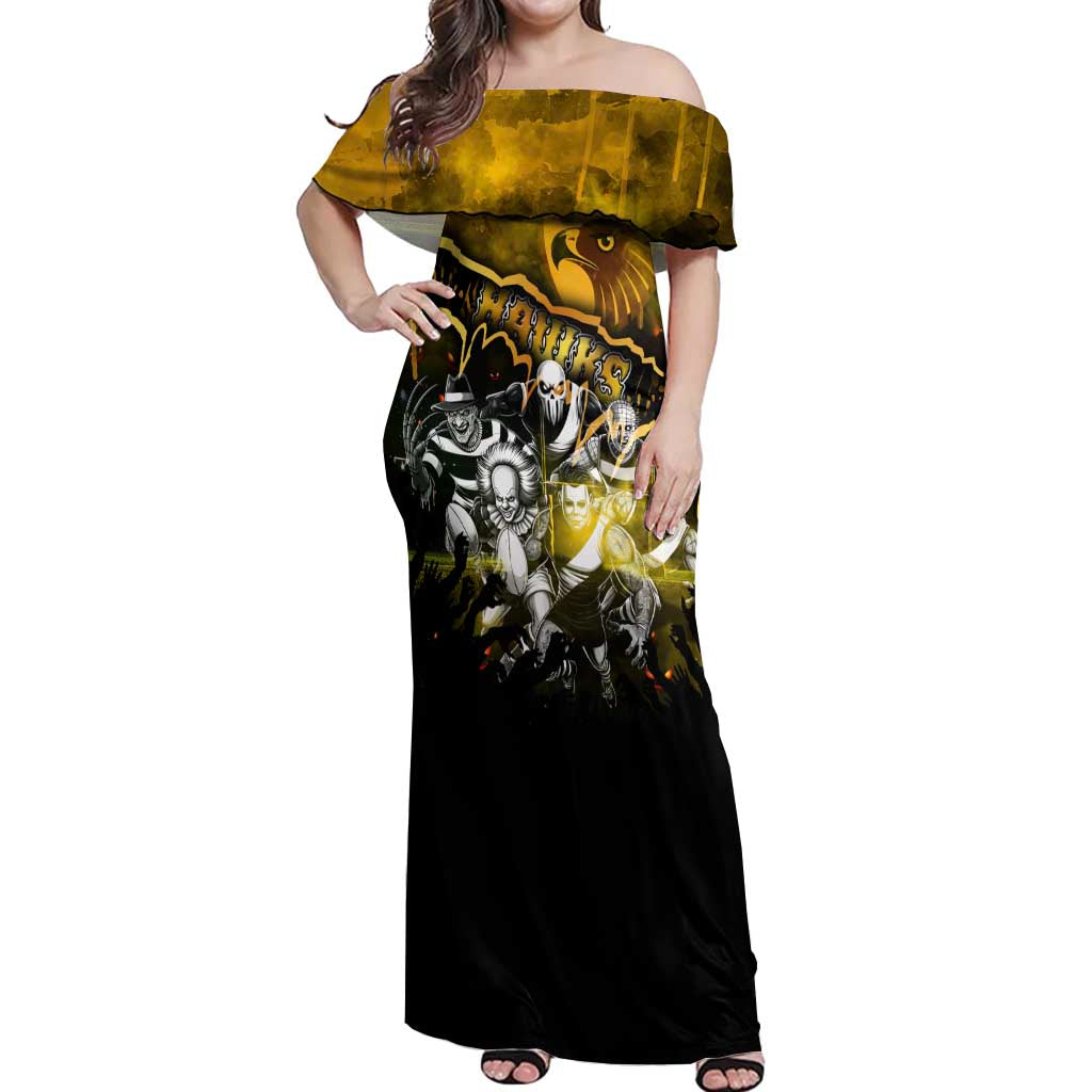 Step Into Horror Domain Hawks Football Off Shoulder Maxi Dress Halloween Horror Movie Characters - Aussie Hoodie