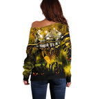 Step Into Horror Domain Hawks Football Off Shoulder Sweater Halloween Horror Movie Characters - Aussie Hoodie