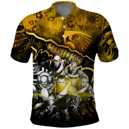 Step Into Horror Domain Hawks Football Polo Shirt Halloween Horror Movie Characters - Aussie Hoodie