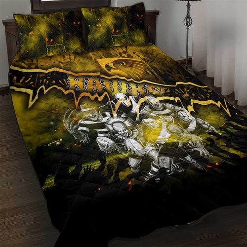 Step Into Horror Domain Hawks Football Quilt Bed Set Halloween Horror Movie Characters - Aussie Hoodie