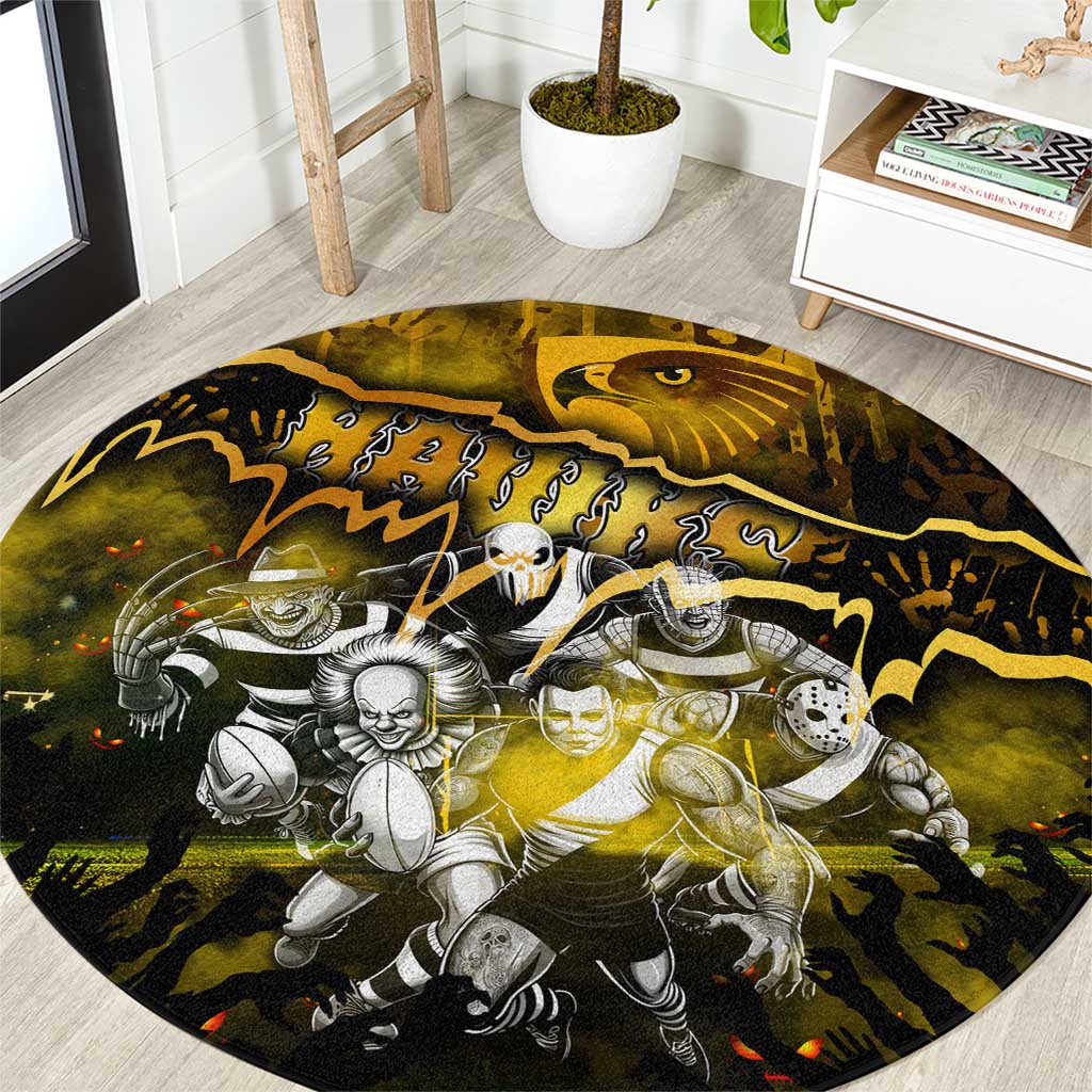 Step Into Horror Domain Hawks Football Round Carpet Halloween Horror Movie Characters - Aussie Hoodie