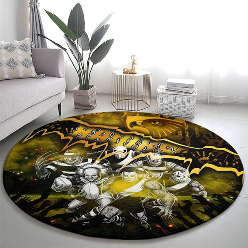 Step Into Horror Domain Hawks Football Round Carpet Halloween Horror Movie Characters - Aussie Hoodie