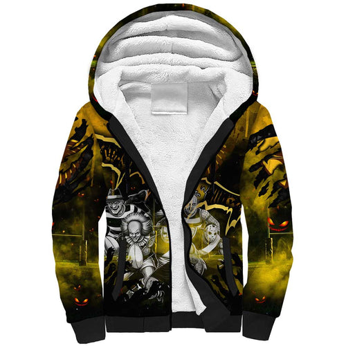 Step Into Horror Domain Hawks Football Sherpa Hoodie Halloween Horror Movie Characters - Aussie Hoodie