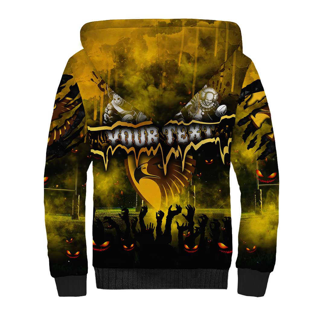 Step Into Horror Domain Hawks Football Sherpa Hoodie Halloween Horror Movie Characters - Aussie Hoodie