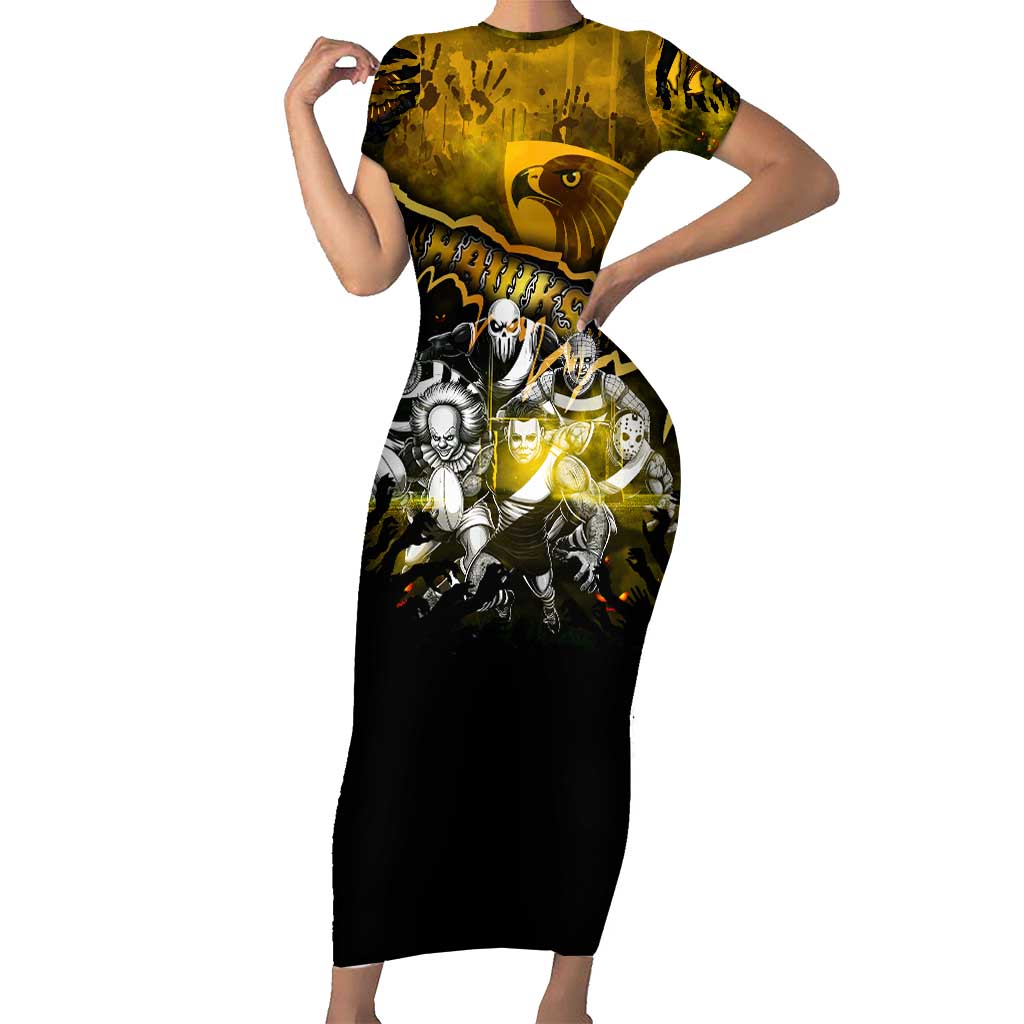 Step Into Horror Domain Hawks Football Short Sleeve Bodycon Dress Halloween Horror Movie Characters - Aussie Hoodie