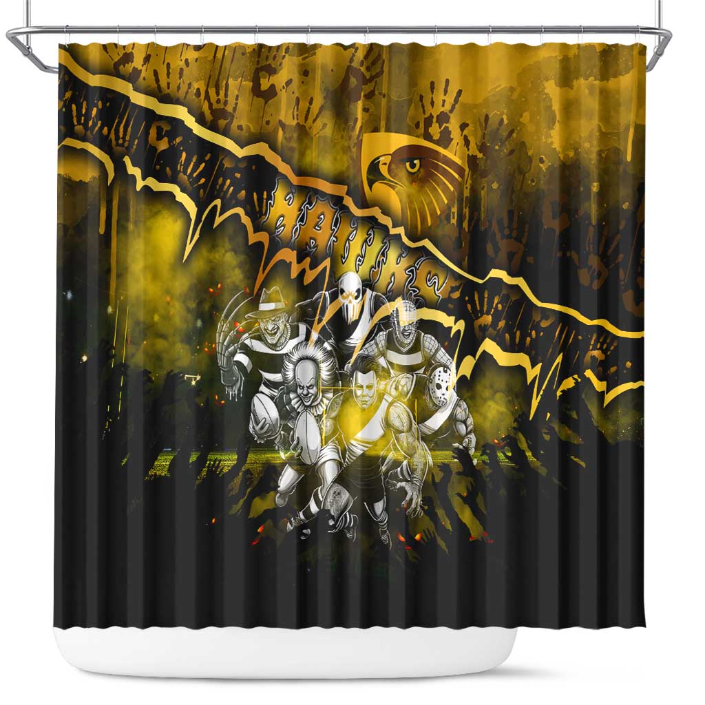 Step Into Horror Domain Hawks Football Shower Curtain Halloween Horror Movie Characters - Aussie Hoodie