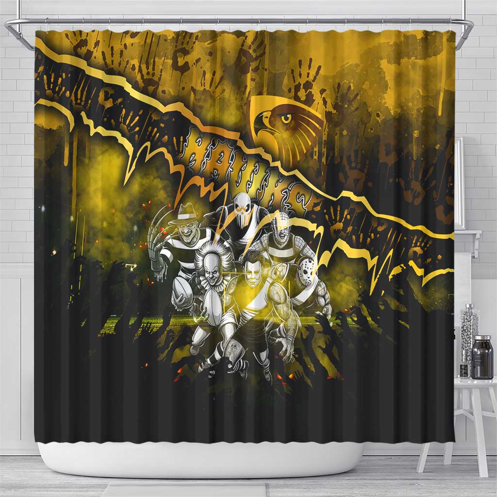 Step Into Horror Domain Hawks Football Shower Curtain Halloween Horror Movie Characters - Aussie Hoodie