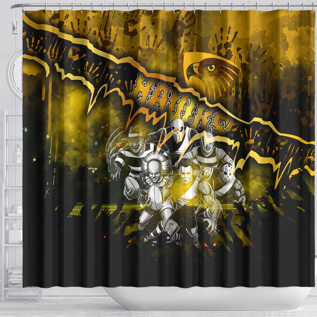 Step Into Horror Domain Hawks Football Shower Curtain Halloween Horror Movie Characters - Aussie Hoodie