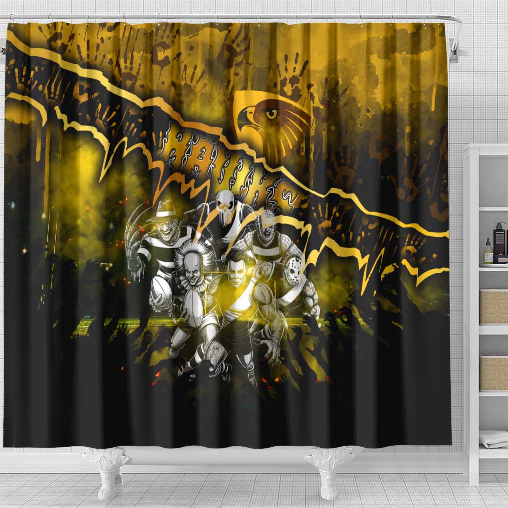 Step Into Horror Domain Hawks Football Shower Curtain Halloween Horror Movie Characters - Aussie Hoodie