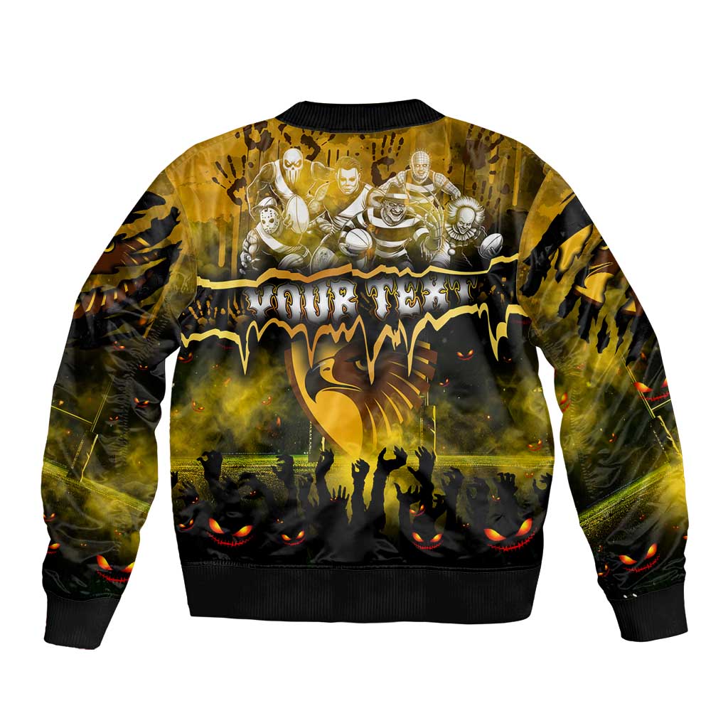 Step Into Horror Domain Hawks Football Sleeve Zip Bomber Jacket Halloween Horror Movie Characters - Aussie Hoodie
