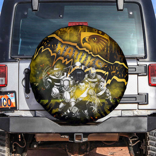Step Into Horror Domain Hawks Football Spare Tire Cover Halloween Horror Movie Characters - Aussie Hoodie
