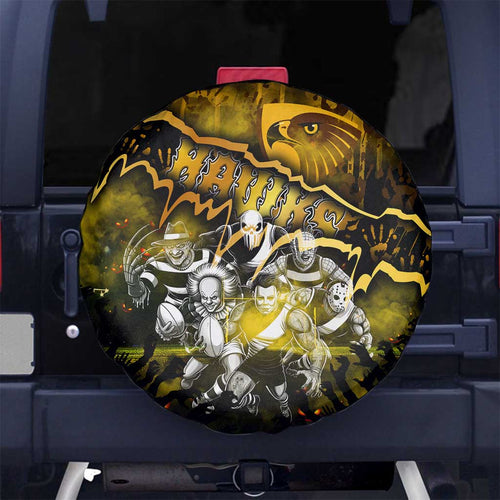 Step Into Horror Domain Hawks Football Spare Tire Cover Halloween Horror Movie Characters - Aussie Hoodie