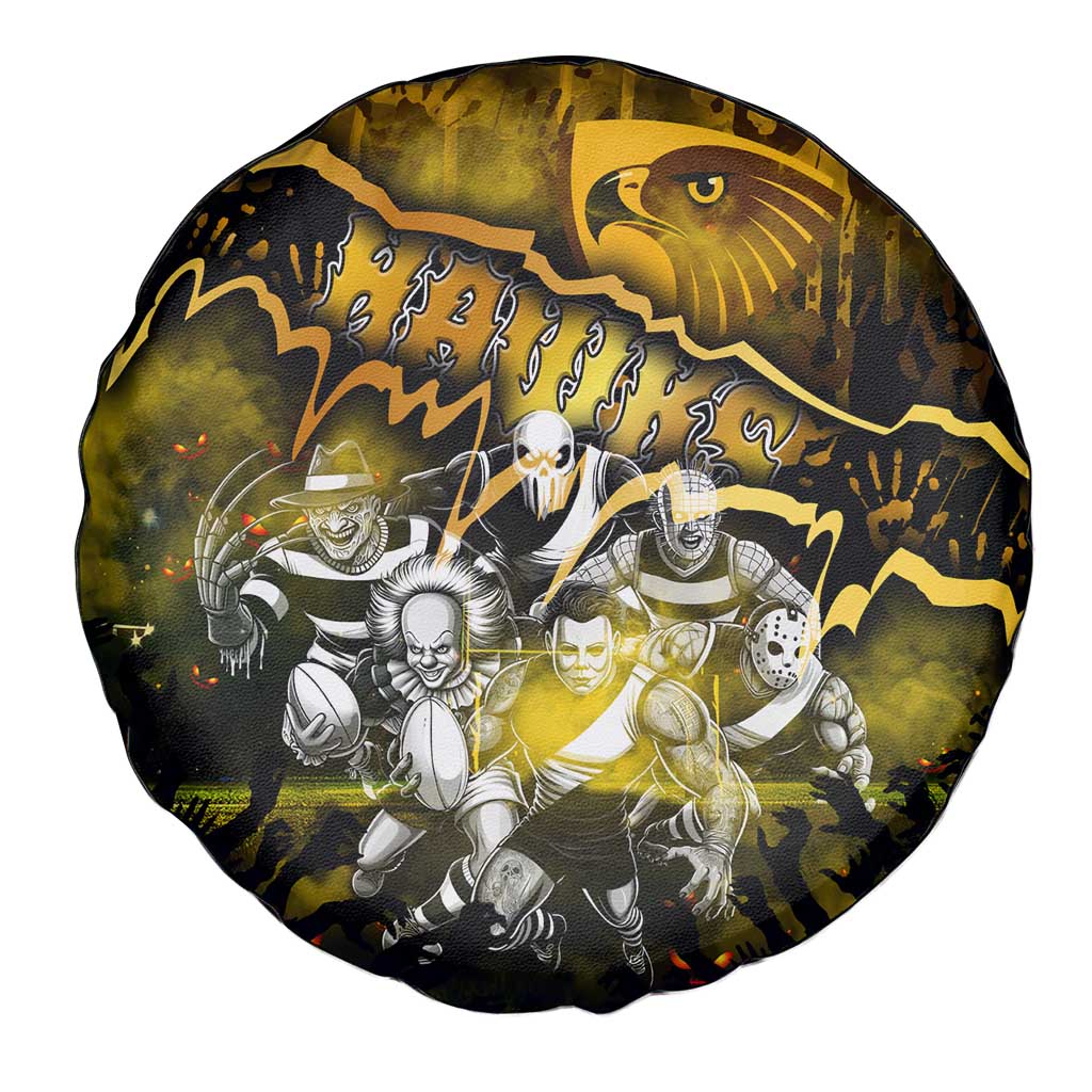 Step Into Horror Domain Hawks Football Spare Tire Cover Halloween Horror Movie Characters - Aussie Hoodie