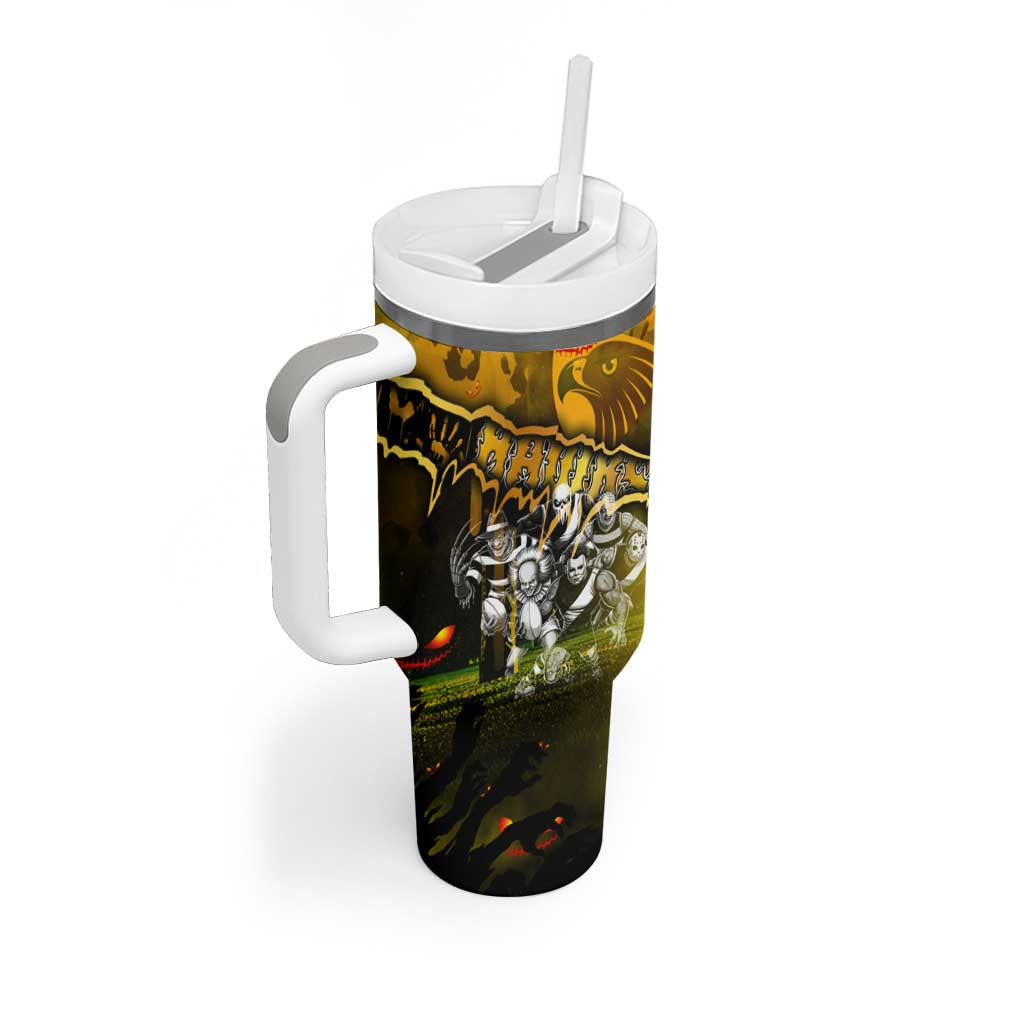 Step Into Horror Domain Hawks Football Tumbler With Handle Halloween Horror Movie Characters - Aussie Hoodie