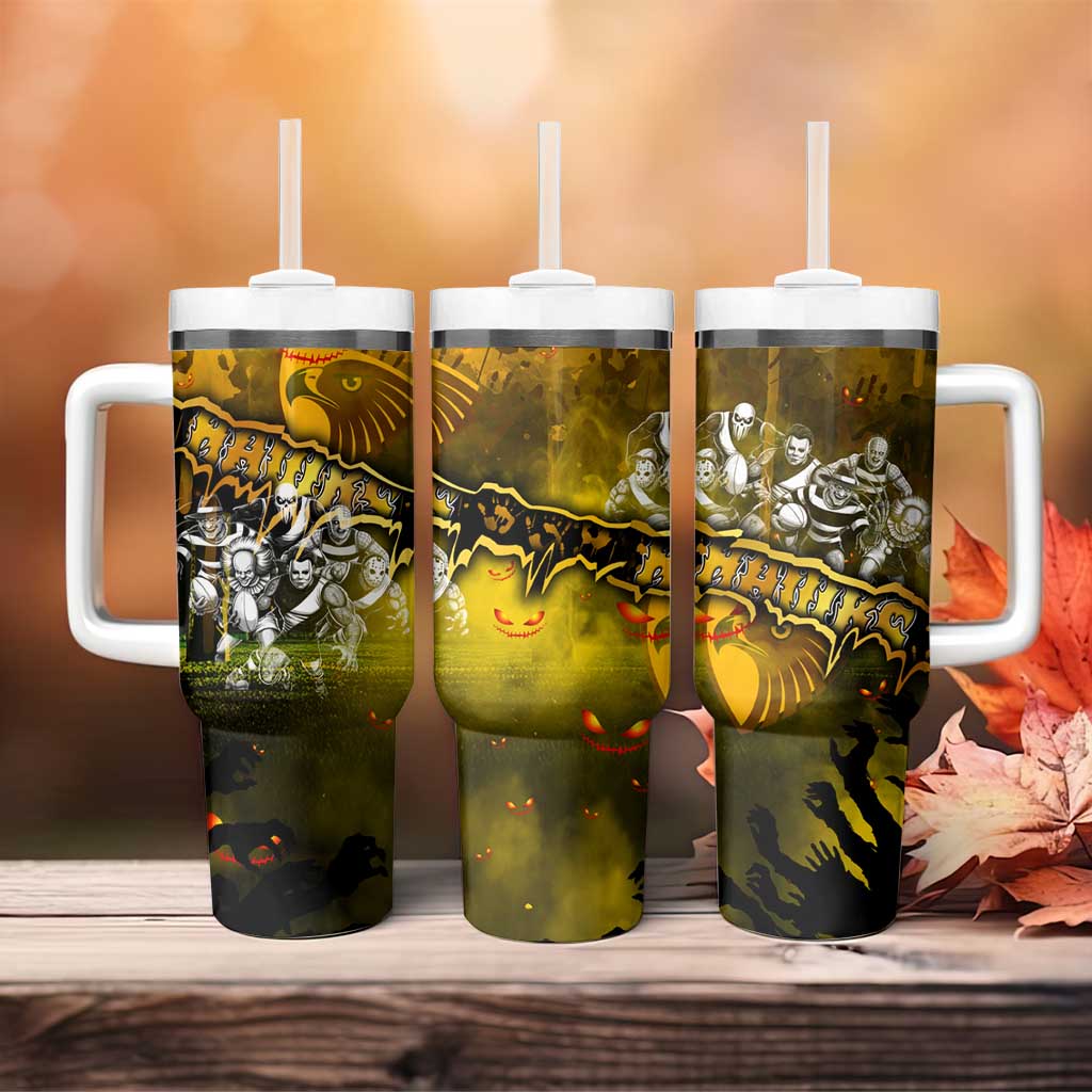 Step Into Horror Domain Hawks Football Tumbler With Handle Halloween Horror Movie Characters - Aussie Hoodie