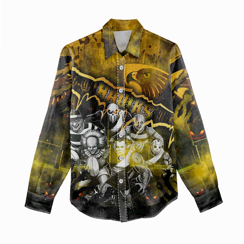 Step Into Horror Domain Hawks Football Women Casual Shirt Halloween Horror Movie Characters - Aussie Hoodie