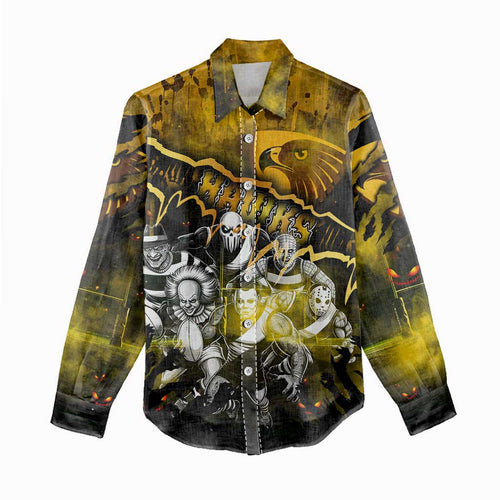Step Into Horror Domain Hawks Football Women Casual Shirt Halloween Horror Movie Characters - Aussie Hoodie