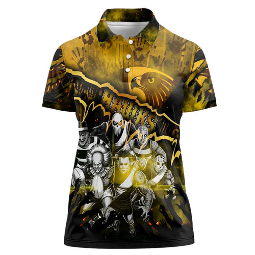 Step Into Horror Domain Hawks Football Women Polo Shirt Halloween Horror Movie Characters - Aussie Hoodie