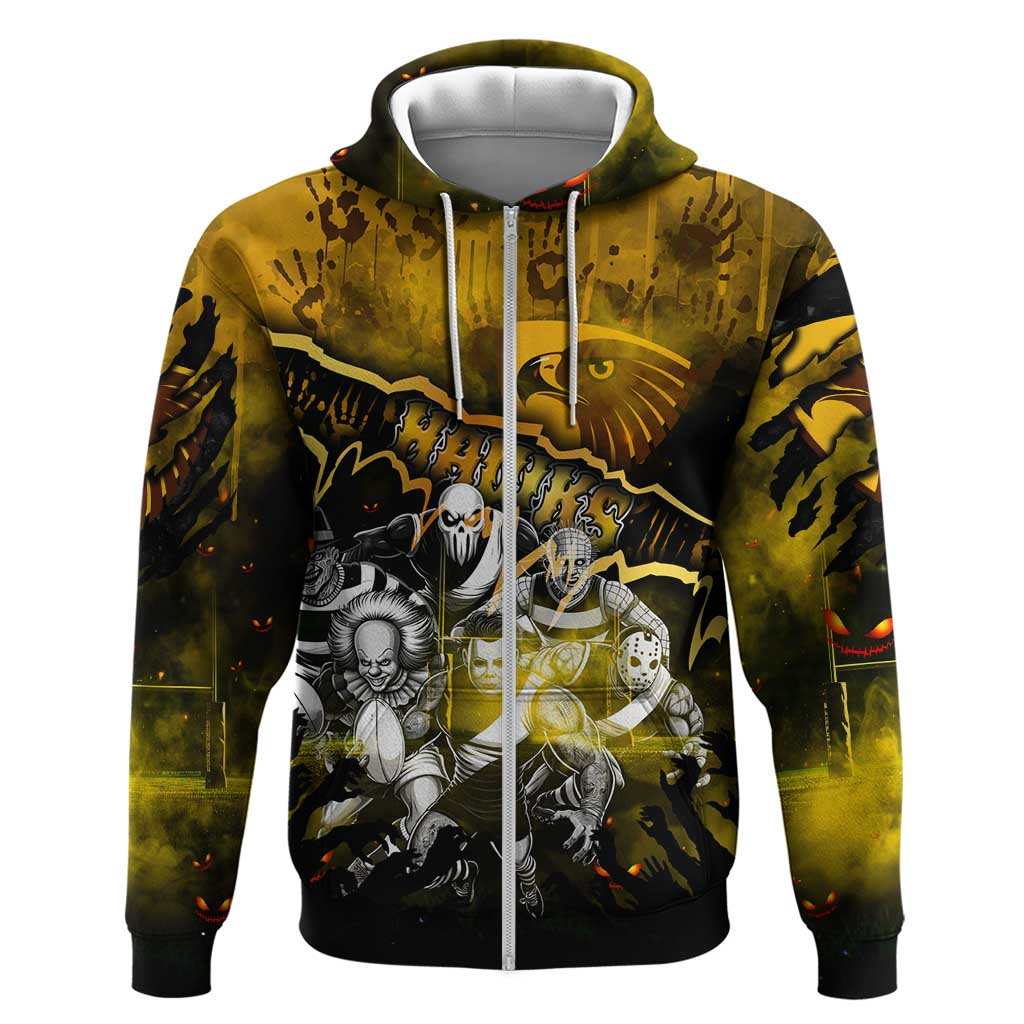 Step Into Horror Domain Hawks Football Zip Hoodie Halloween Horror Movie Characters - Aussie Hoodie