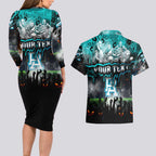 Step Into Horror Domain Power Football Couples Matching Long Sleeve Bodycon Dress and Hawaiian Shirt Halloween Horror Movie Characters - Aussie Hoodie