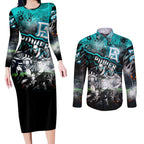 Step Into Horror Domain Power Football Couples Matching Long Sleeve Bodycon Dress and Long Sleeve Button Shirt Halloween Horror Movie Characters - Aussie Hoodie