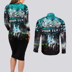 Step Into Horror Domain Power Football Couples Matching Long Sleeve Bodycon Dress and Long Sleeve Button Shirt Halloween Horror Movie Characters - Aussie Hoodie
