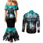 Step Into Horror Domain Power Football Couples Matching Mermaid Dress and Long Sleeve Button Shirt Halloween Horror Movie Characters - Aussie Hoodie