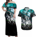 Step Into Horror Domain Power Football Couples Matching Off Shoulder Maxi Dress and Hawaiian Shirt Halloween Horror Movie Characters - Aussie Hoodie