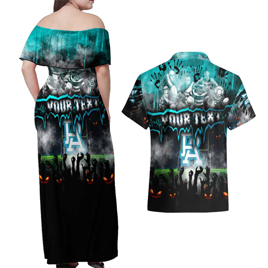 Step Into Horror Domain Power Football Couples Matching Off Shoulder Maxi Dress and Hawaiian Shirt Halloween Horror Movie Characters - Aussie Hoodie