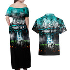 Step Into Horror Domain Power Football Couples Matching Off Shoulder Maxi Dress and Hawaiian Shirt Halloween Horror Movie Characters - Aussie Hoodie