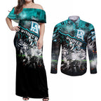 Step Into Horror Domain Power Football Couples Matching Off Shoulder Maxi Dress and Long Sleeve Button Shirt Halloween Horror Movie Characters - Aussie Hoodie