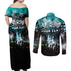 Step Into Horror Domain Power Football Couples Matching Off Shoulder Maxi Dress and Long Sleeve Button Shirt Halloween Horror Movie Characters - Aussie Hoodie