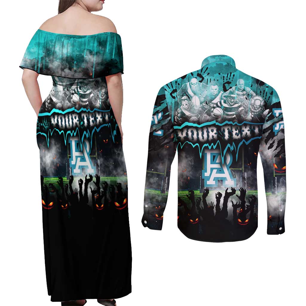 Step Into Horror Domain Power Football Couples Matching Off Shoulder Maxi Dress and Long Sleeve Button Shirt Halloween Horror Movie Characters - Aussie Hoodie