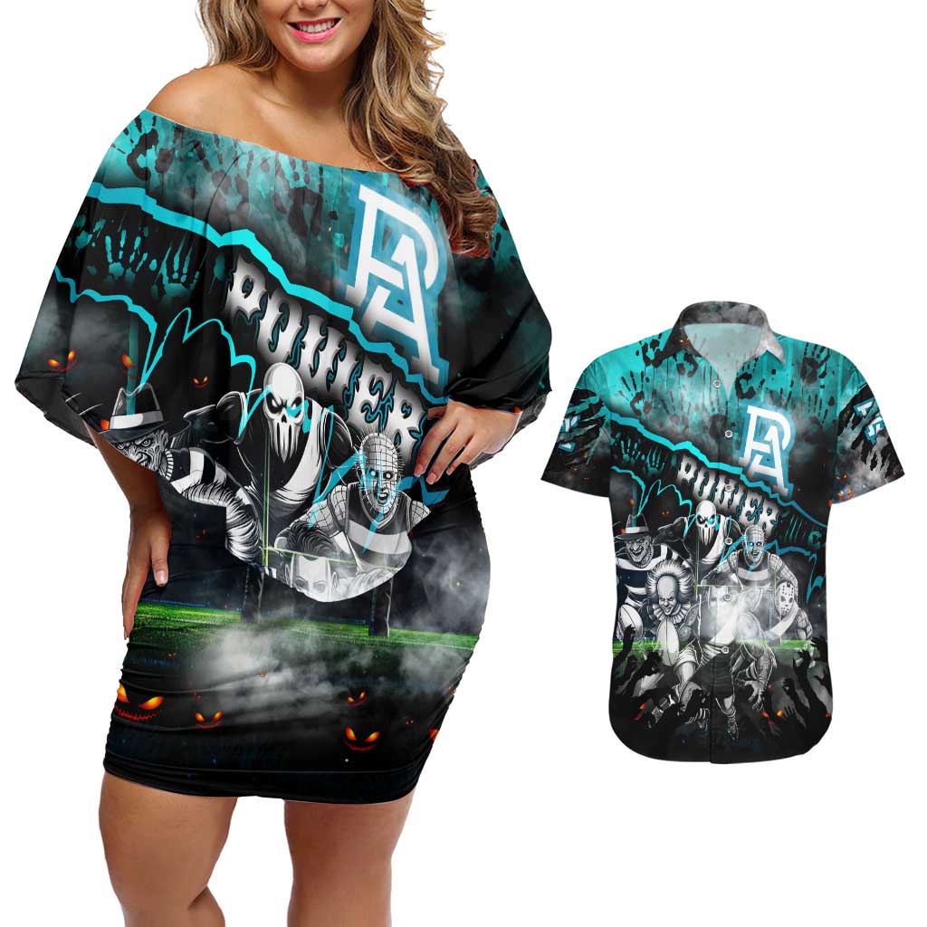 Step Into Horror Domain Power Football Couples Matching Off Shoulder Short Dress and Hawaiian Shirt Halloween Horror Movie Characters - Aussie Hoodie